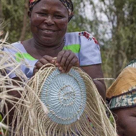 Kiondo market basket | White and light blue duo L