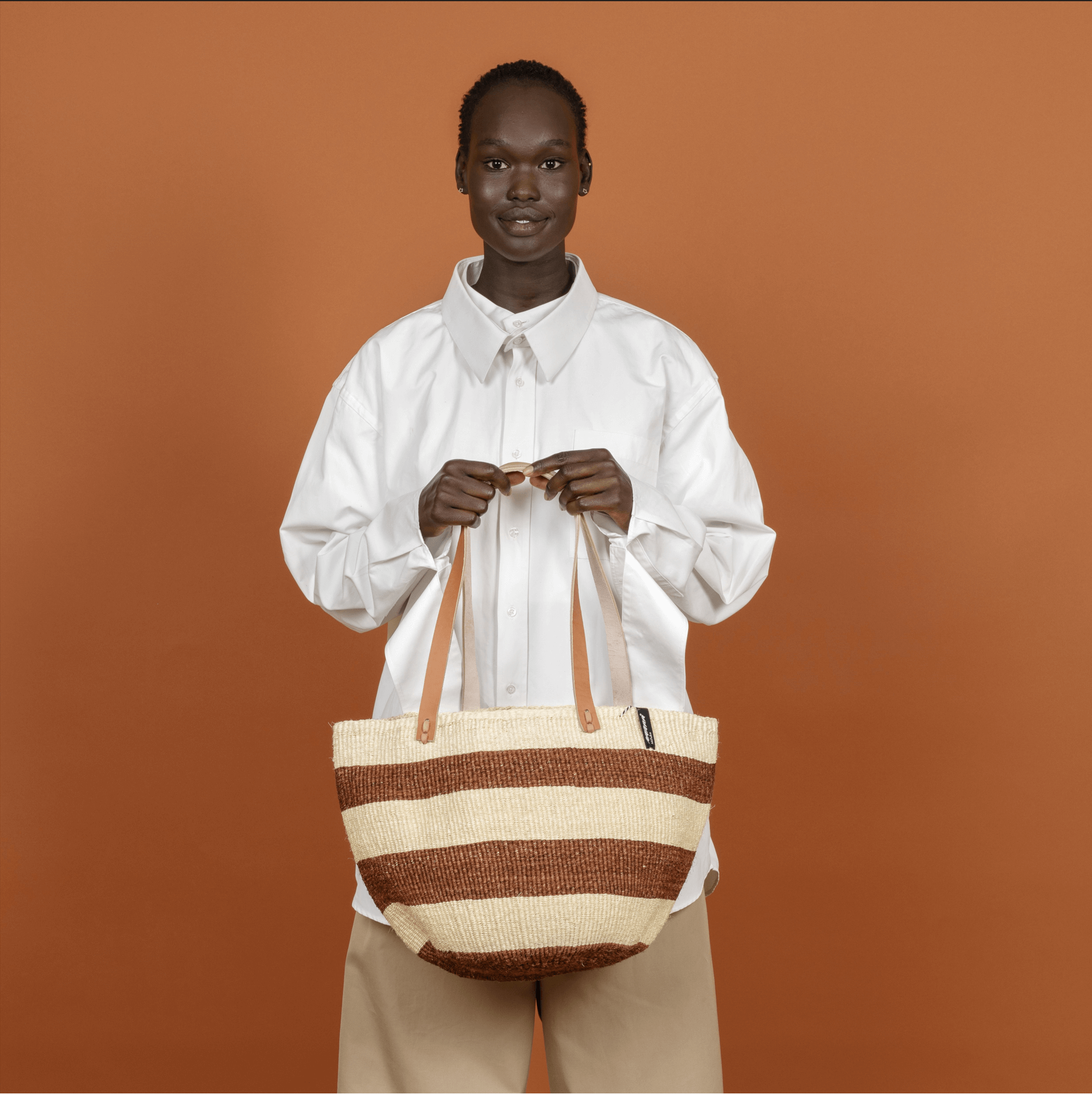Mifuko Sisal Shopper basket M Kiondo shopper basket | Dark brown stripes M