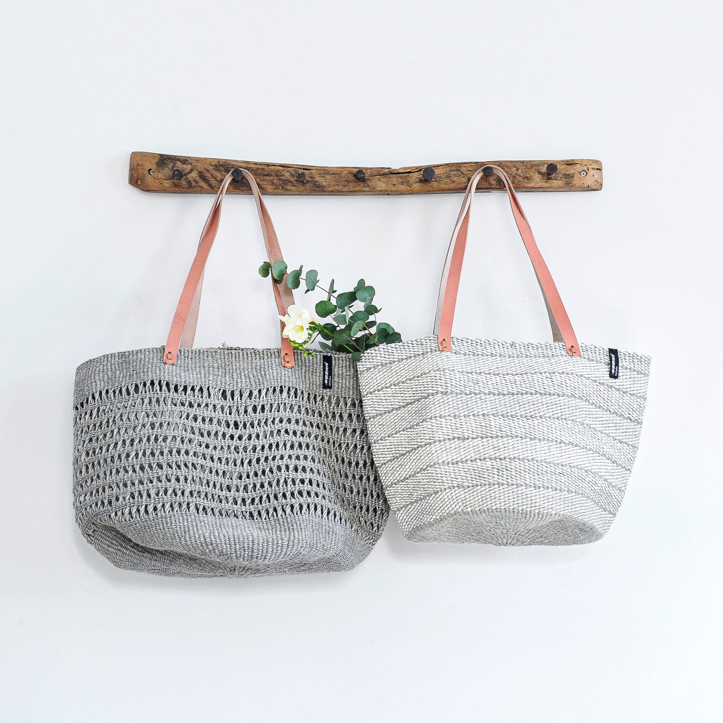 Handwoven lace grey sisal Kiondo shopper basket L