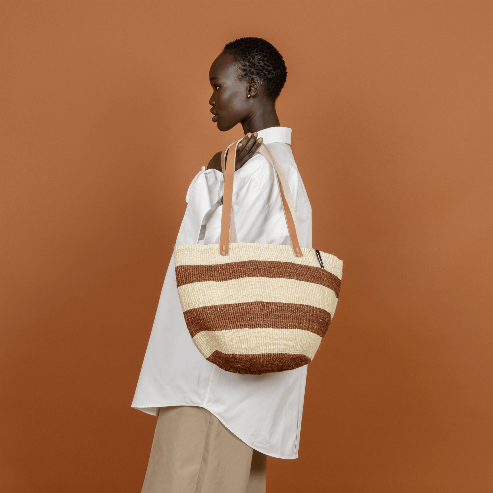 Mifuko Sisal Shopper basket M Kiondo shopper basket | Dark brown stripes M