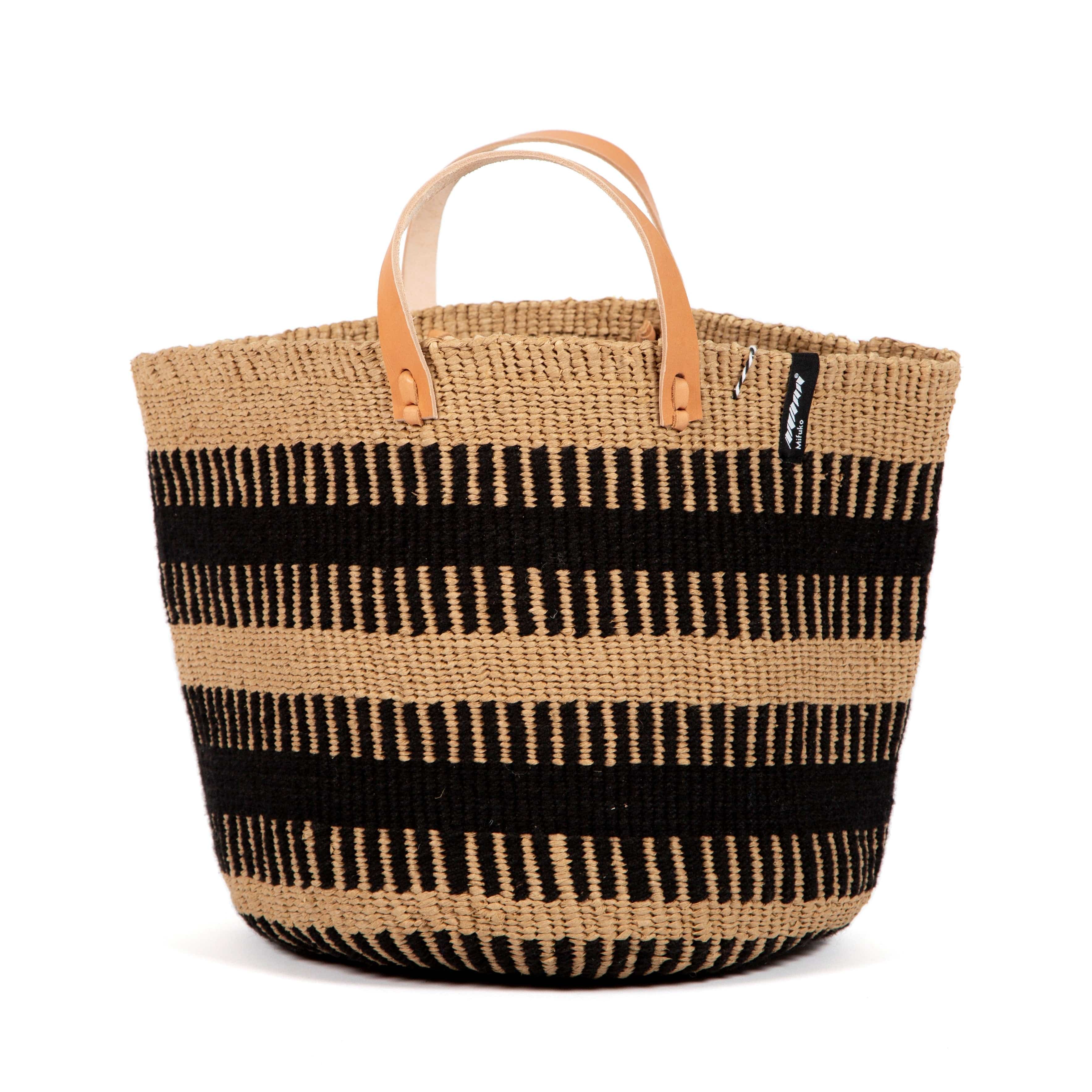 Mifuko Wool and paper Market basket Pamba market basket | Black rib weave M