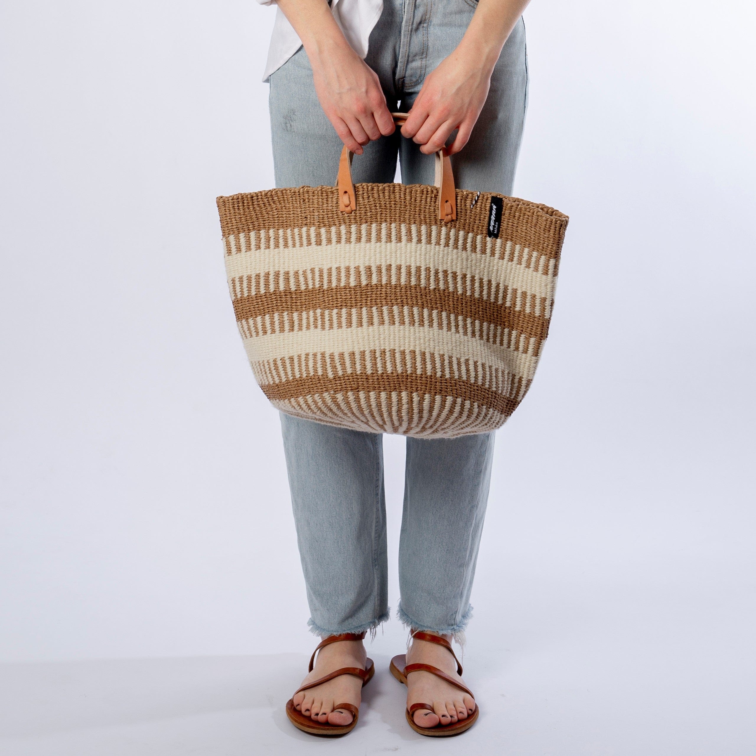 Mifuko Wool and paper Market basket M Pamba market basket | White rib weave M