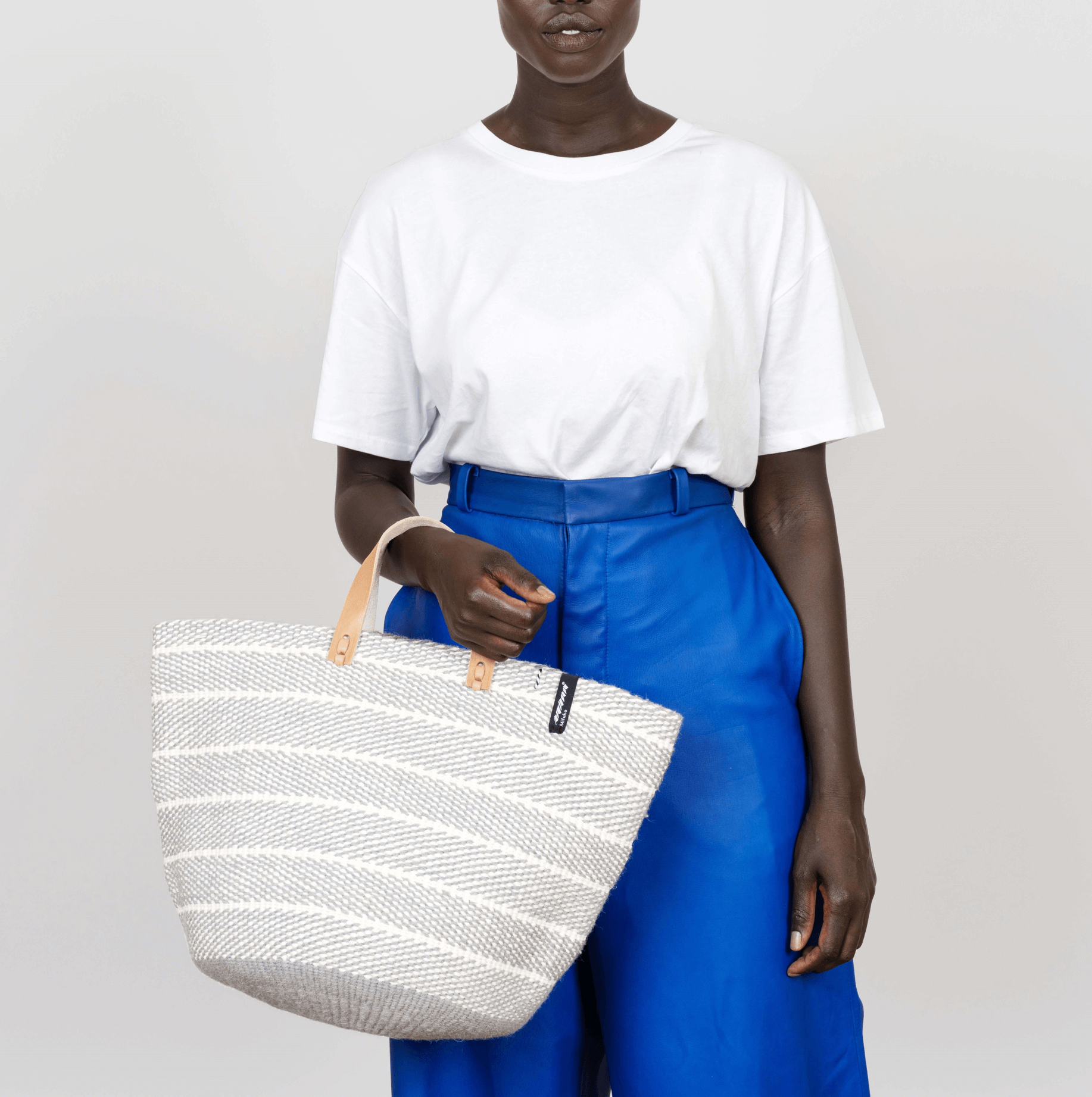 Mifuko Wool and paper Market basket Pamba market  basket | Light grey twill weave M