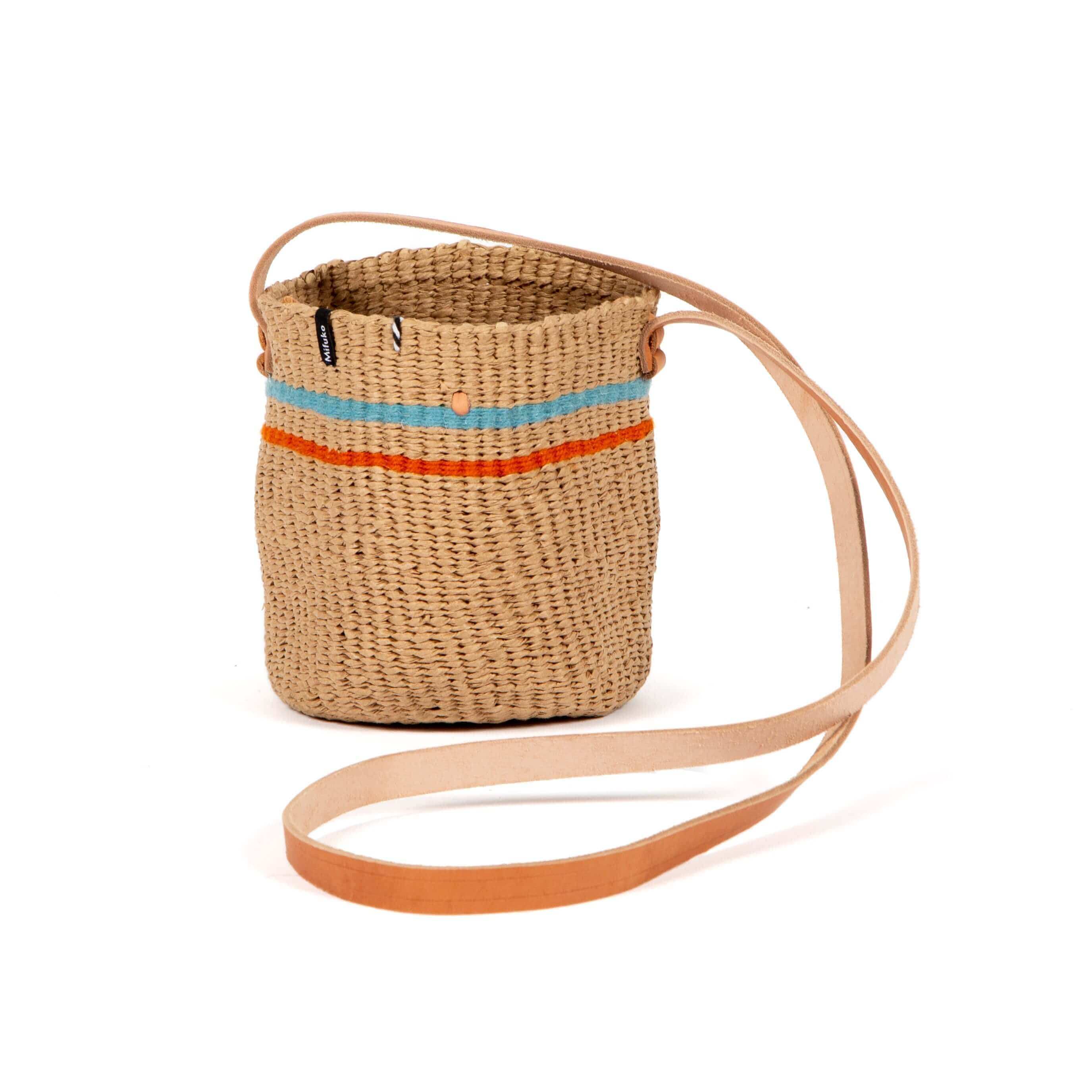 Mifuko Wool and paper Shopper basket Pamba shopper basket | Turquoise two stripes XS