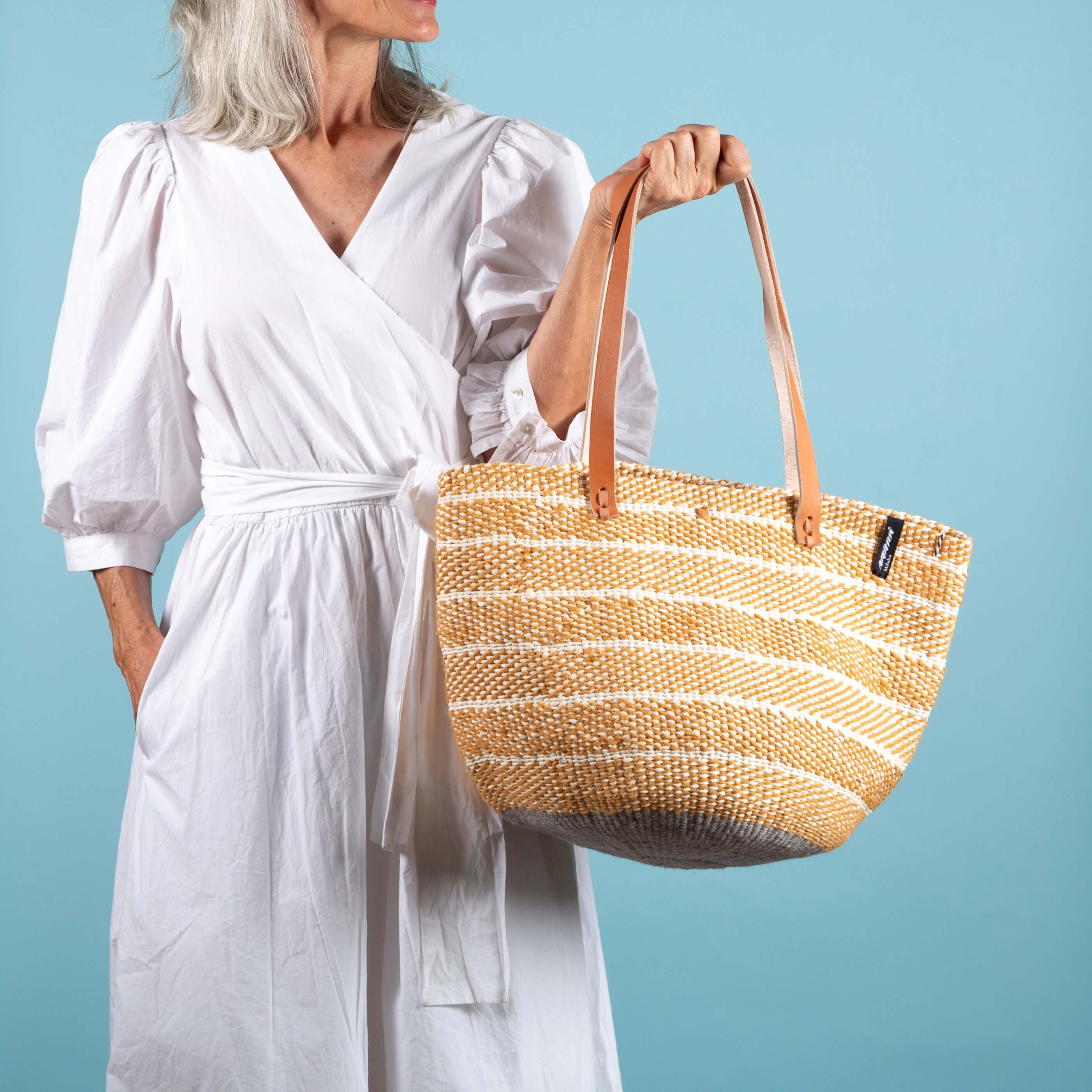 Mifuko Wool and paper Shopper basket Pamba shopper basket | Ochre twill weave M