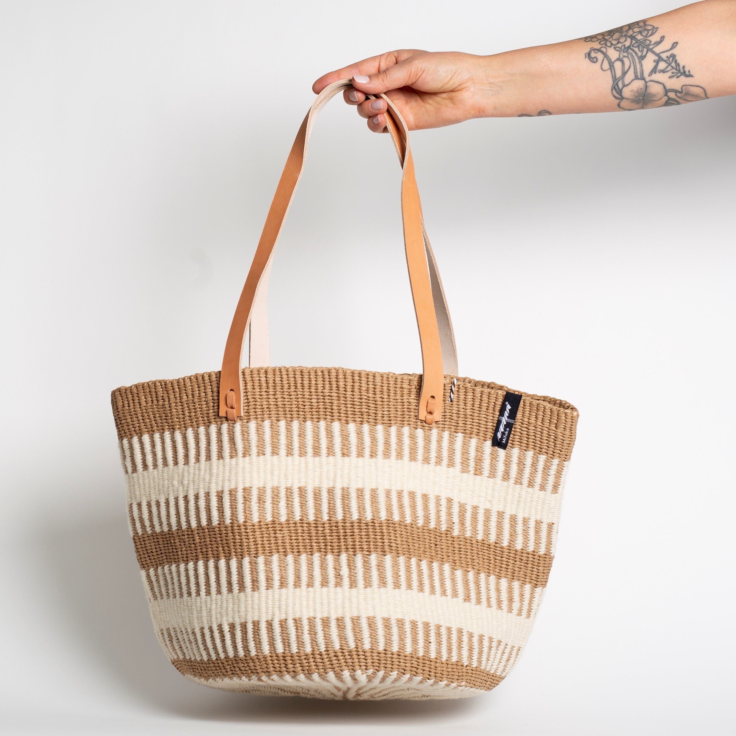 Mifuko Wool and paper Shopper basket Pamba shopper basket | White rib weave M