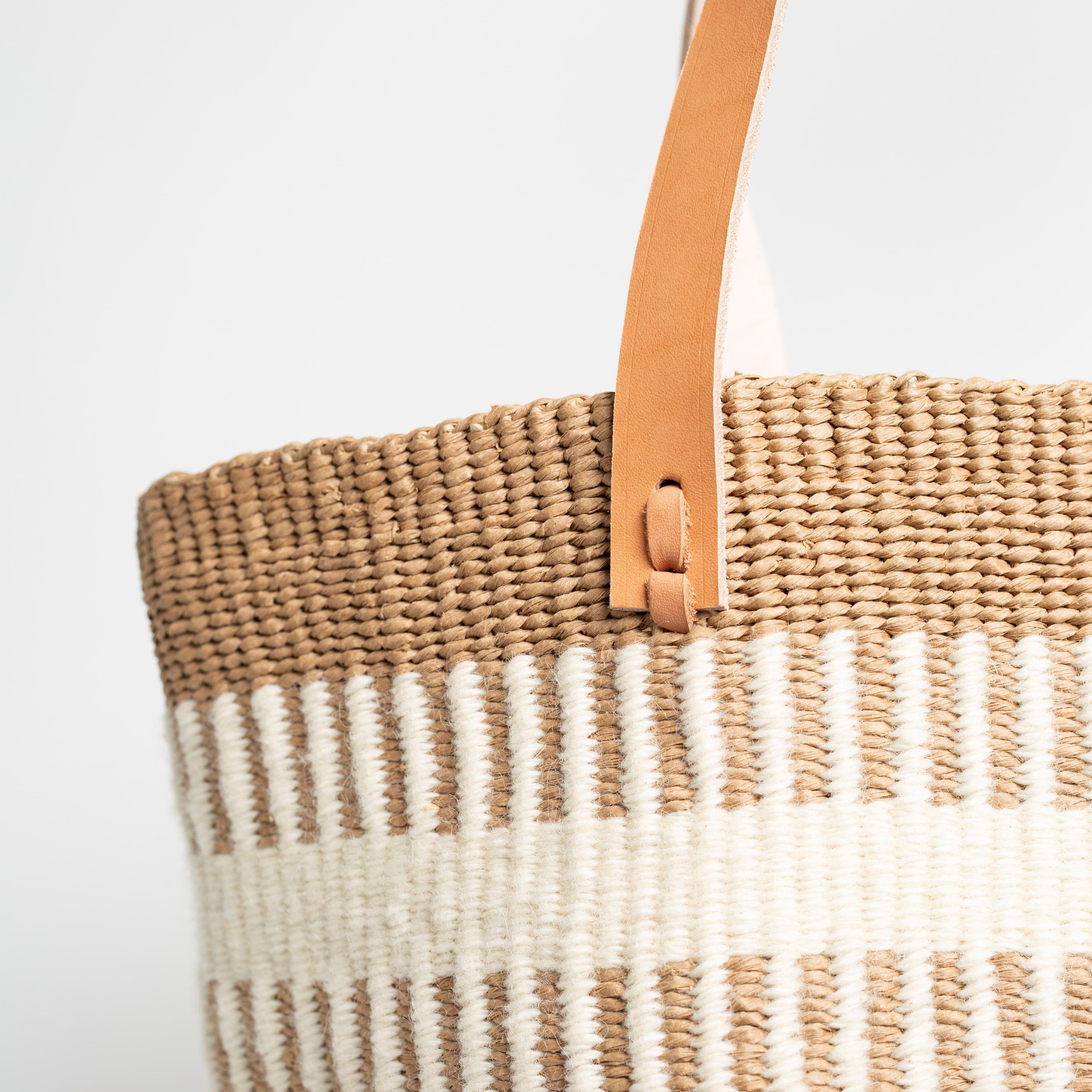 Mifuko Wool and paper Shopper basket Pamba shopper basket | White rib weave M