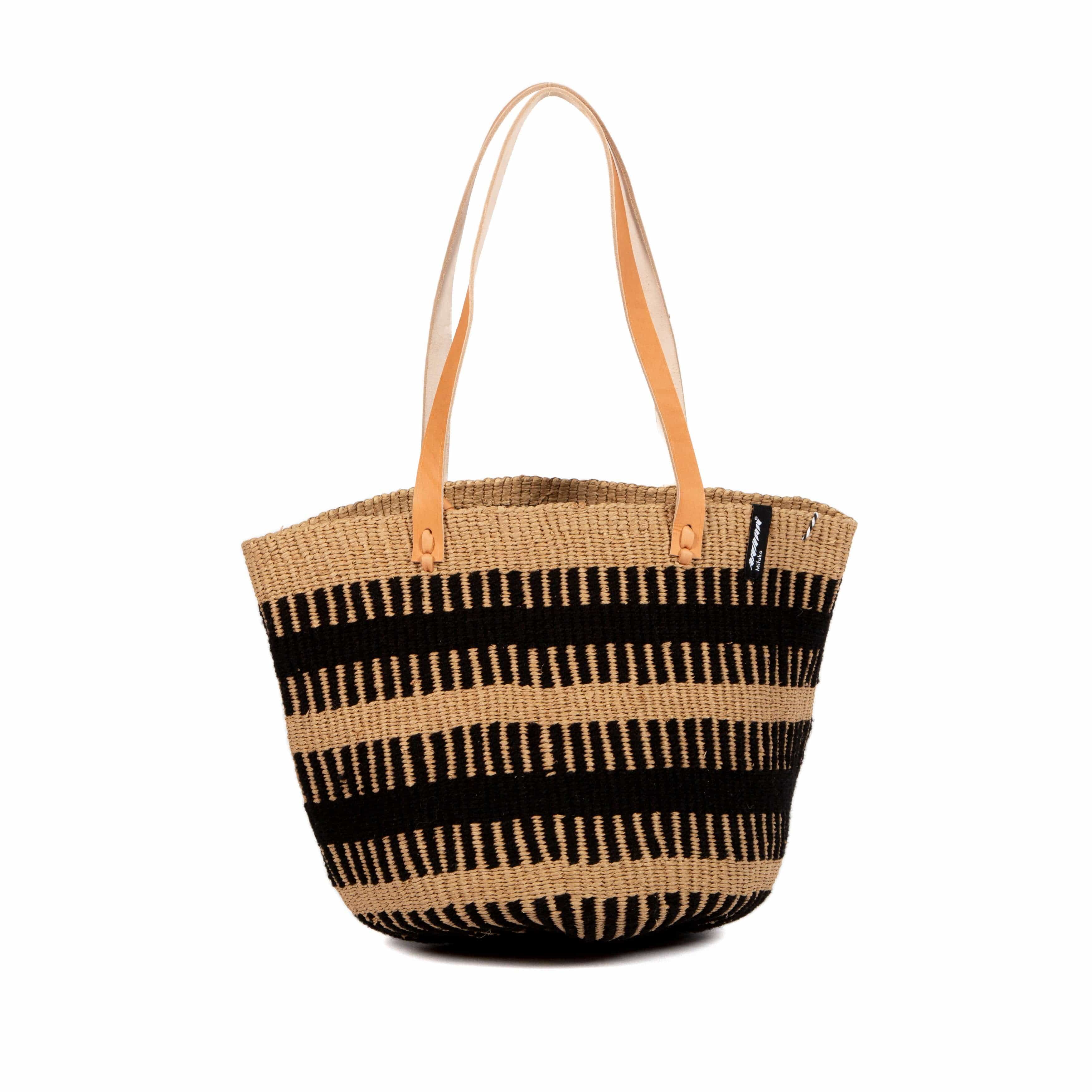 Mifuko Wool and paper Shopper basket Pamba Shopper basket | Black rib weave M