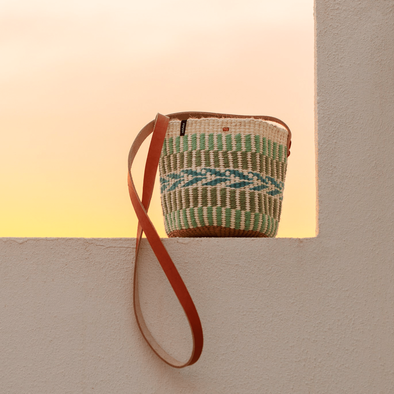 Mifuko Wool and paper Shopper basket Pamba shopper basket | Light green pattern weave XS