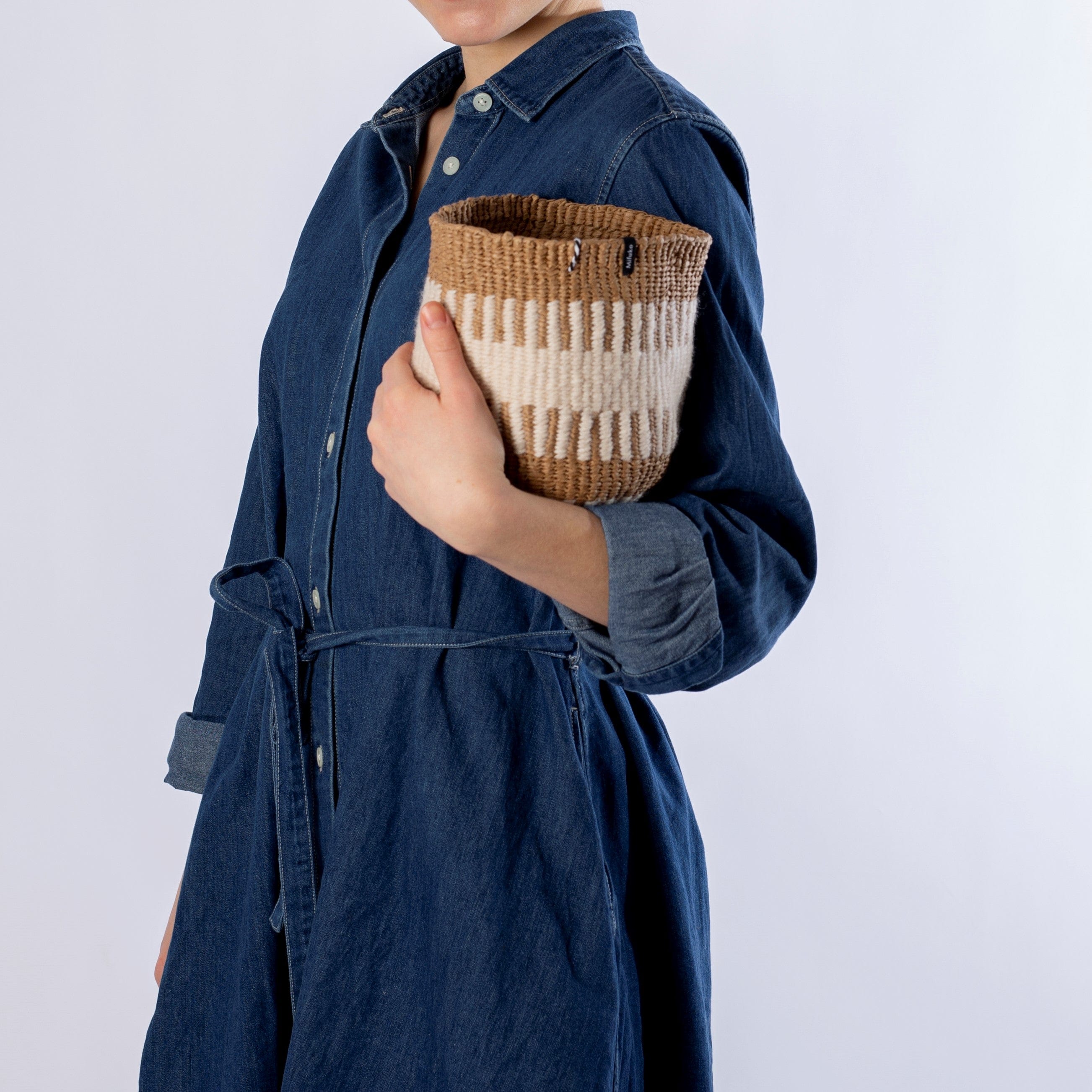 Mifuko Wool and paper Small basket XS Pamba basket | White rib weave XS