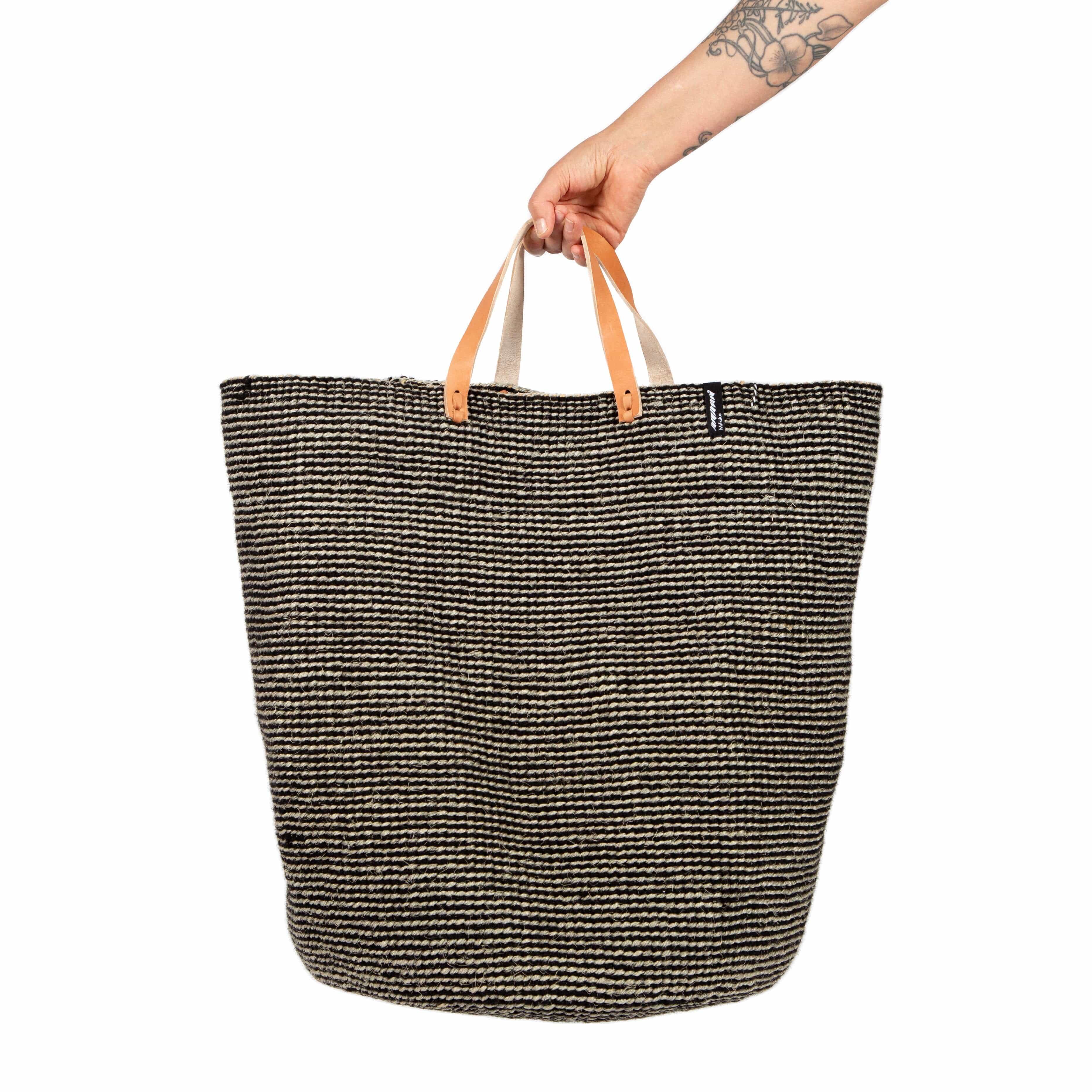 Mifuko Wool and sisal Large basket with handle Pamba floor basket | Grey sisal with handles XL