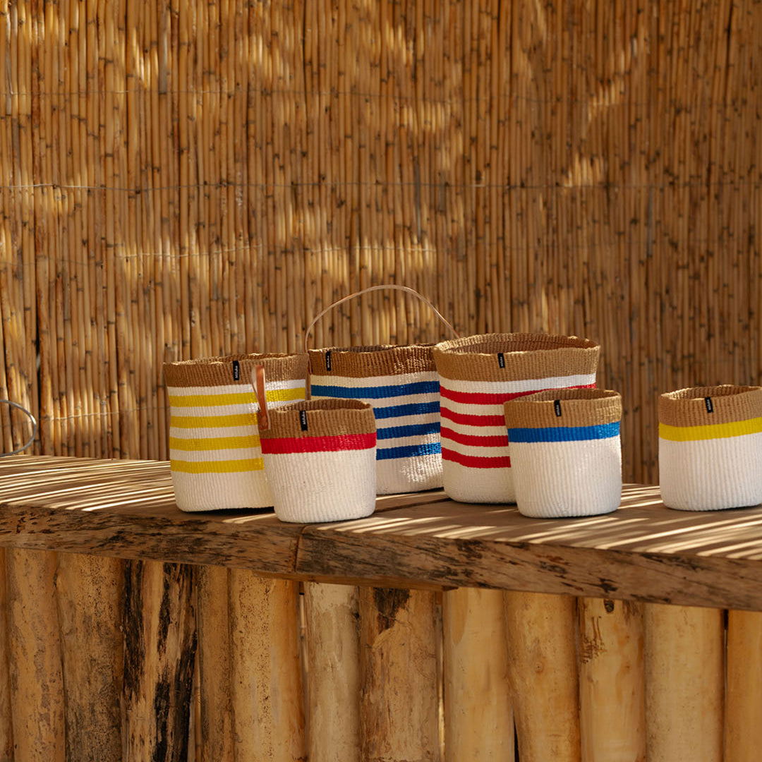 Handmade small basket with leather handle fair trade
