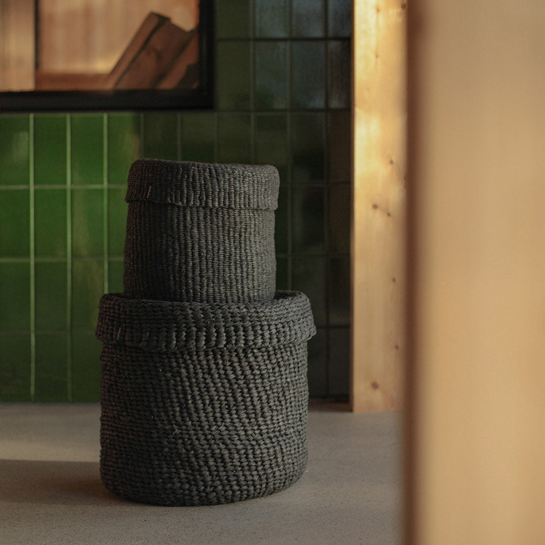 Beautiful black baskets with lids