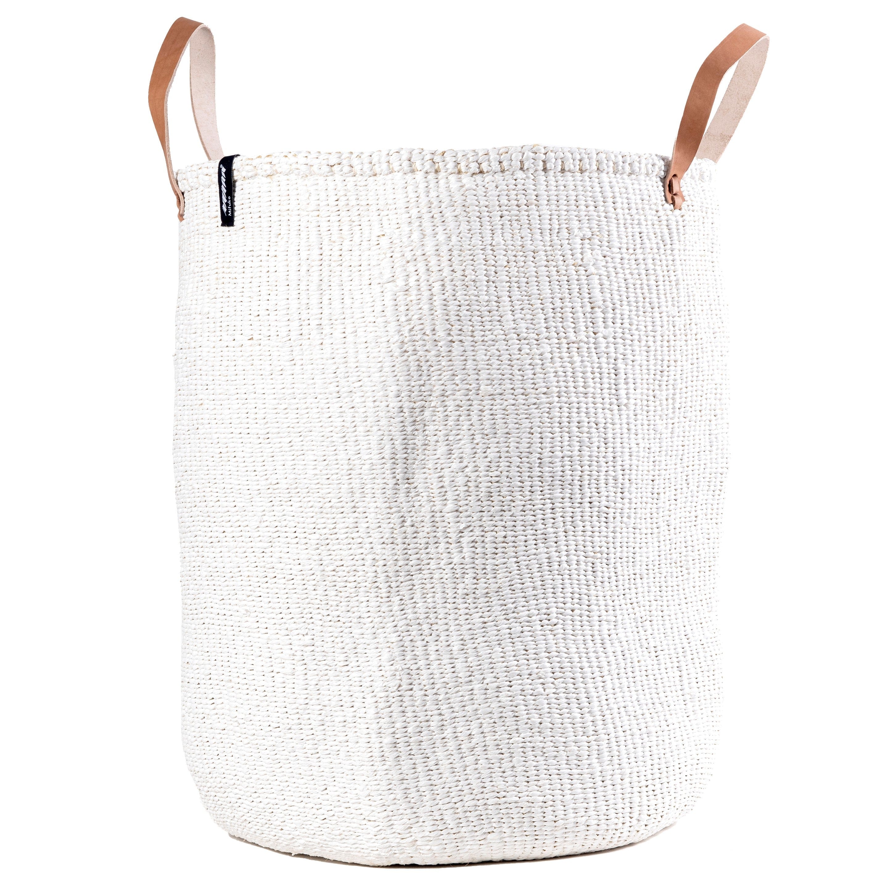 Mifuko Partly recycled plastic and sisal Large basket with handle XL Kiondo floor basket | White with handles XL