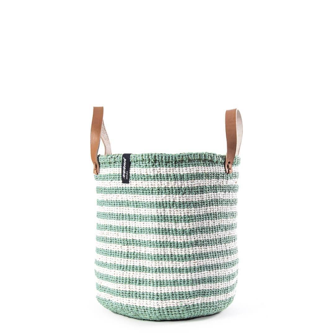 Handmade fair trade Partly recycled plastic and sisal Kiondo market basket | Thin light green stripes M