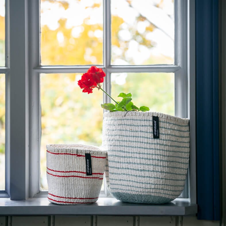 Mifuko Recycled plastic and sisal Small basket XS Kiondo basket | 5 red stripes XS