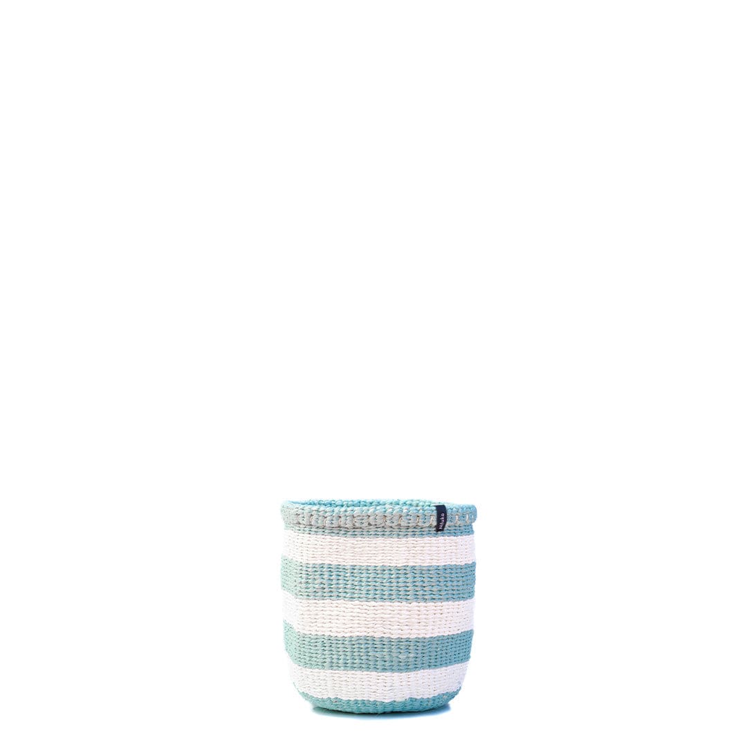Mifuko Partly recycled plastic and sisal Small basket XS Kiondo basket | Light blue stripes XS