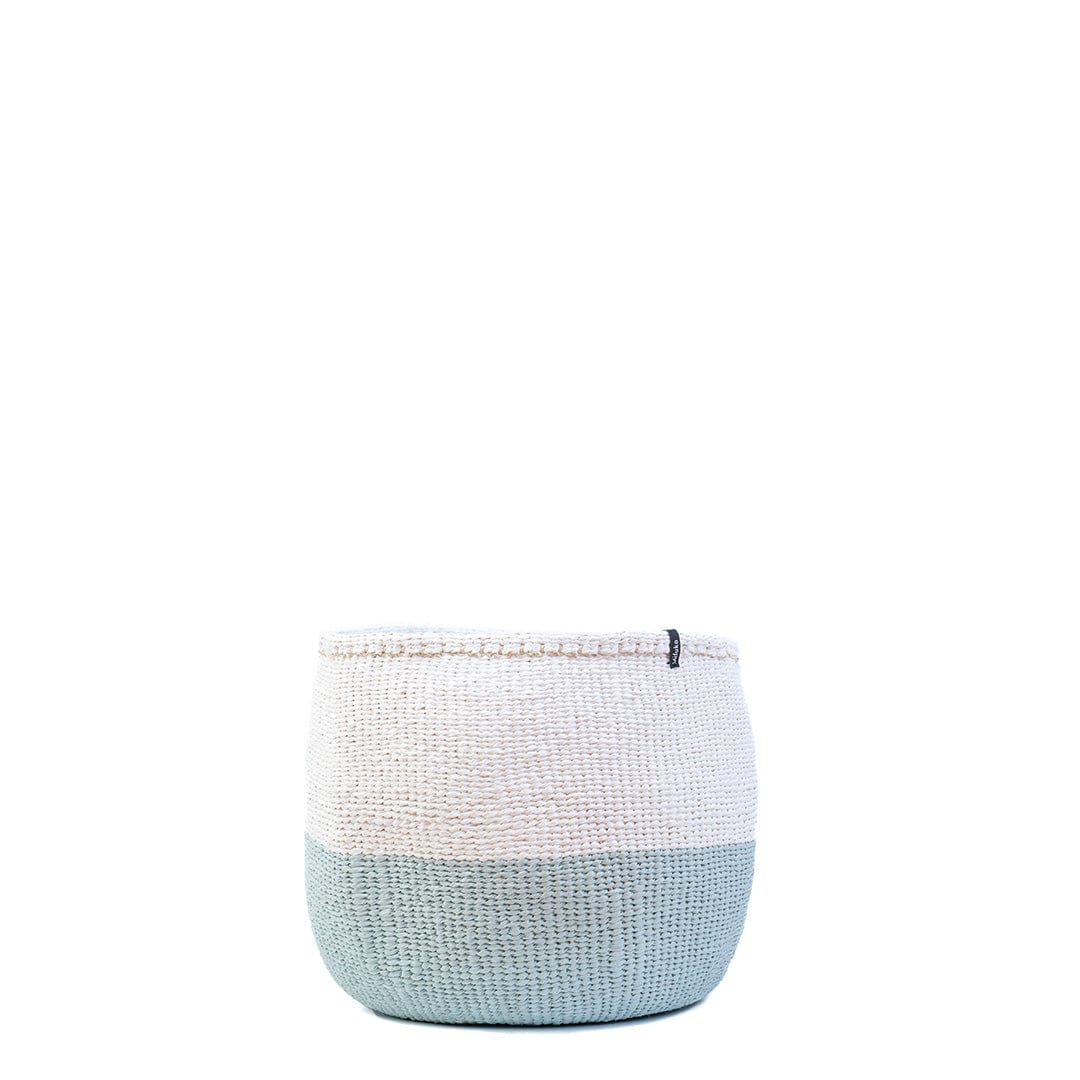 Mifuko Partly recycled plastic and sisal Small basket S Kiondo basket | White and light blue duo S