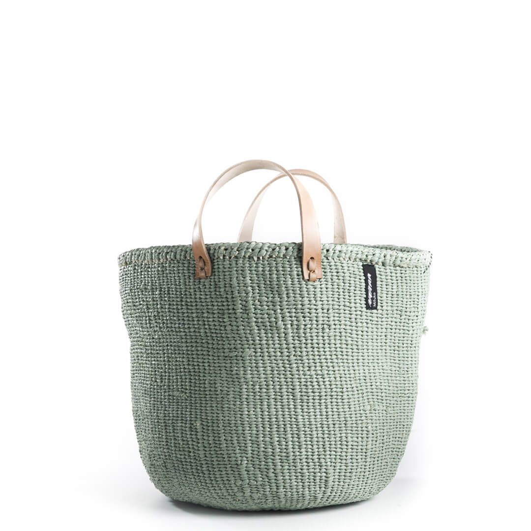 Handmade fair trade Plastic and sisal Kiondo market basket | Light green M