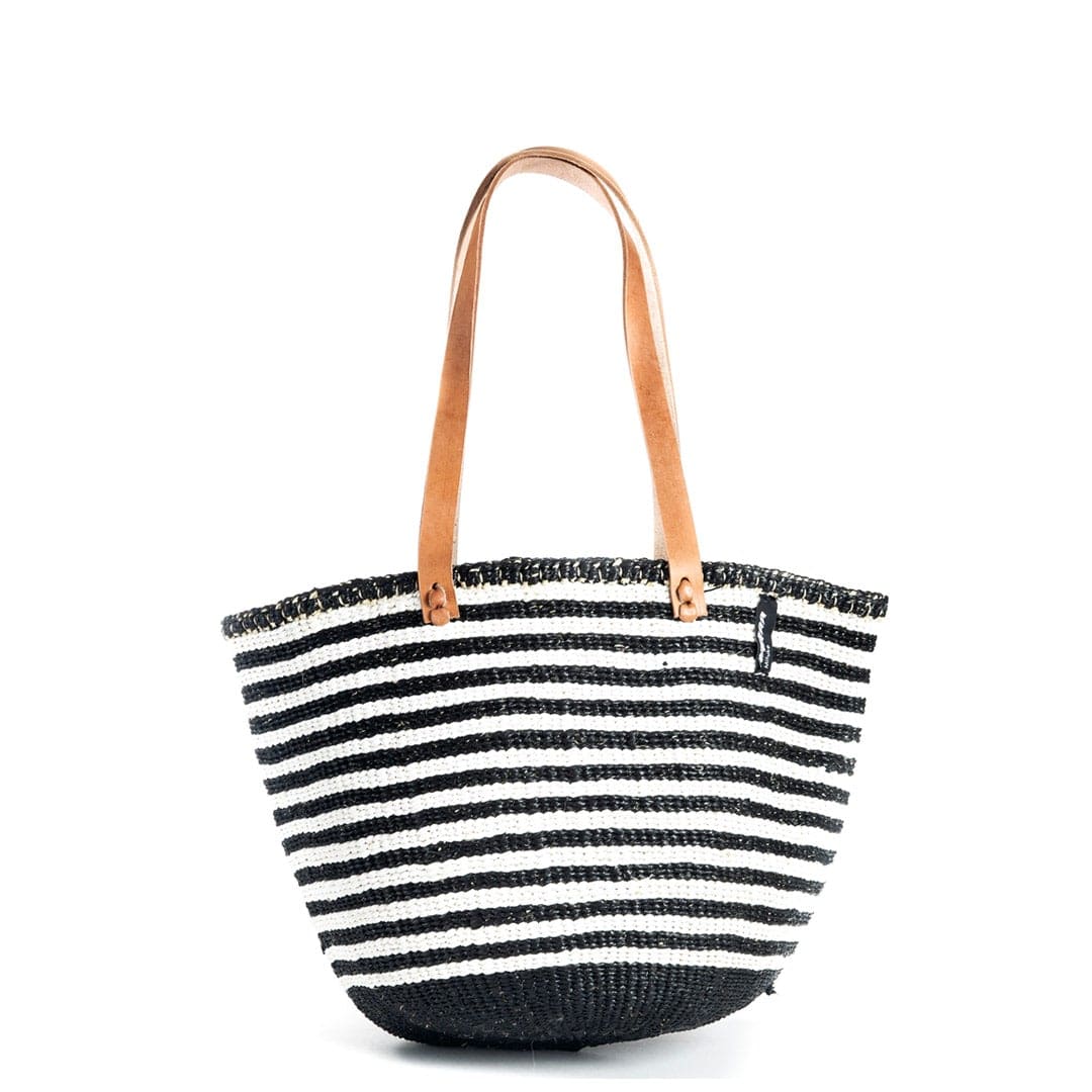 Mifuko Partly recycled plastic and sisal Shopper basket M Kiondo shopper basket | Thin black stripes M