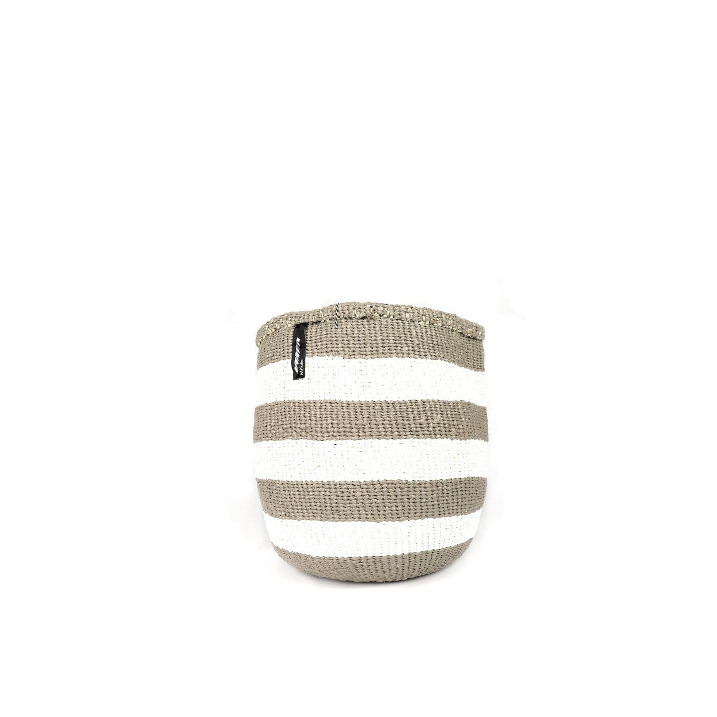 Handmade fair trade Partly recycled plastic and sisal Kiondo basket | Warm grey stripes S